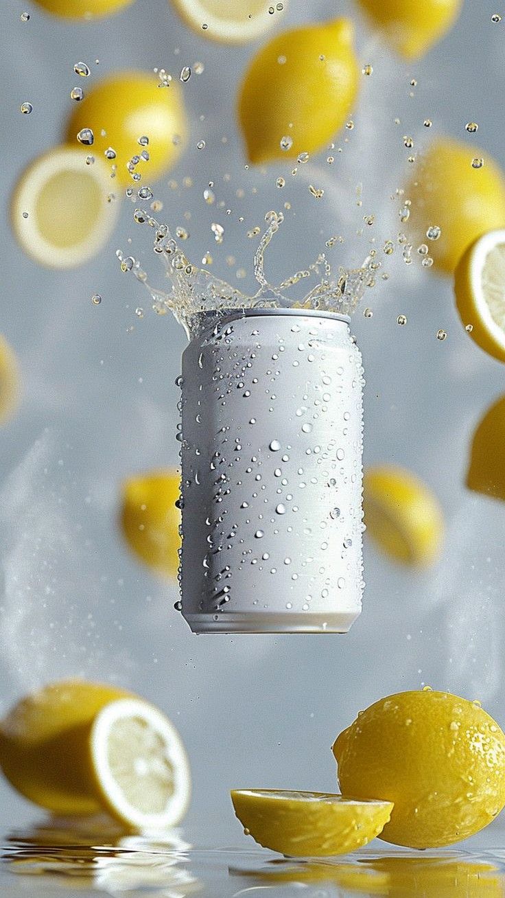 Sparkling drink can with lemons